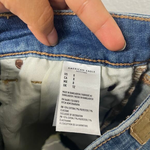 American Eagle Womens Shorts Size 8 Hi Rise Shortie Denim Blue Button Fly - Picture 5 of 14